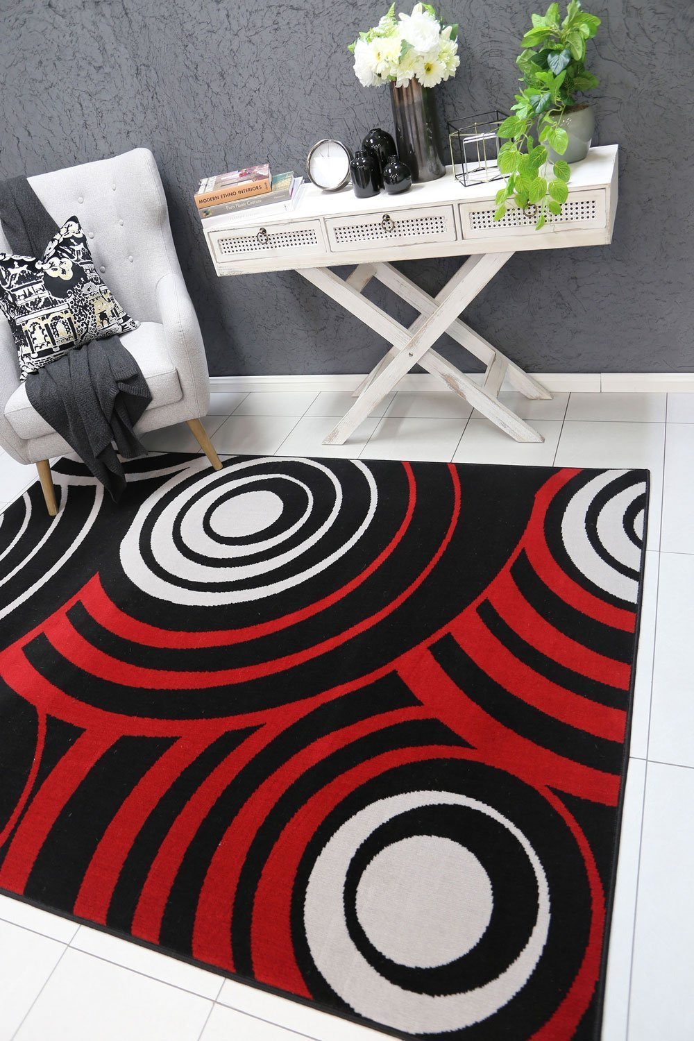 Red & Black Elise Circles Rug - Nova Rugs