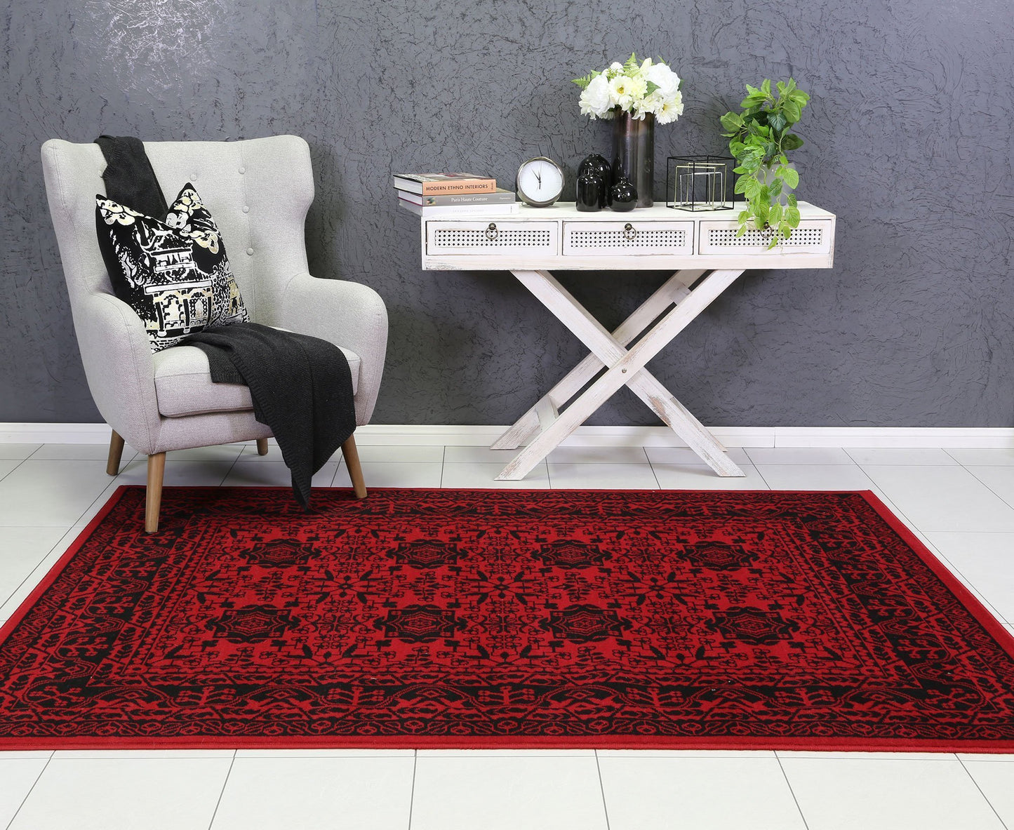 Red & Black Elise Detail Rug - Nova Rugs