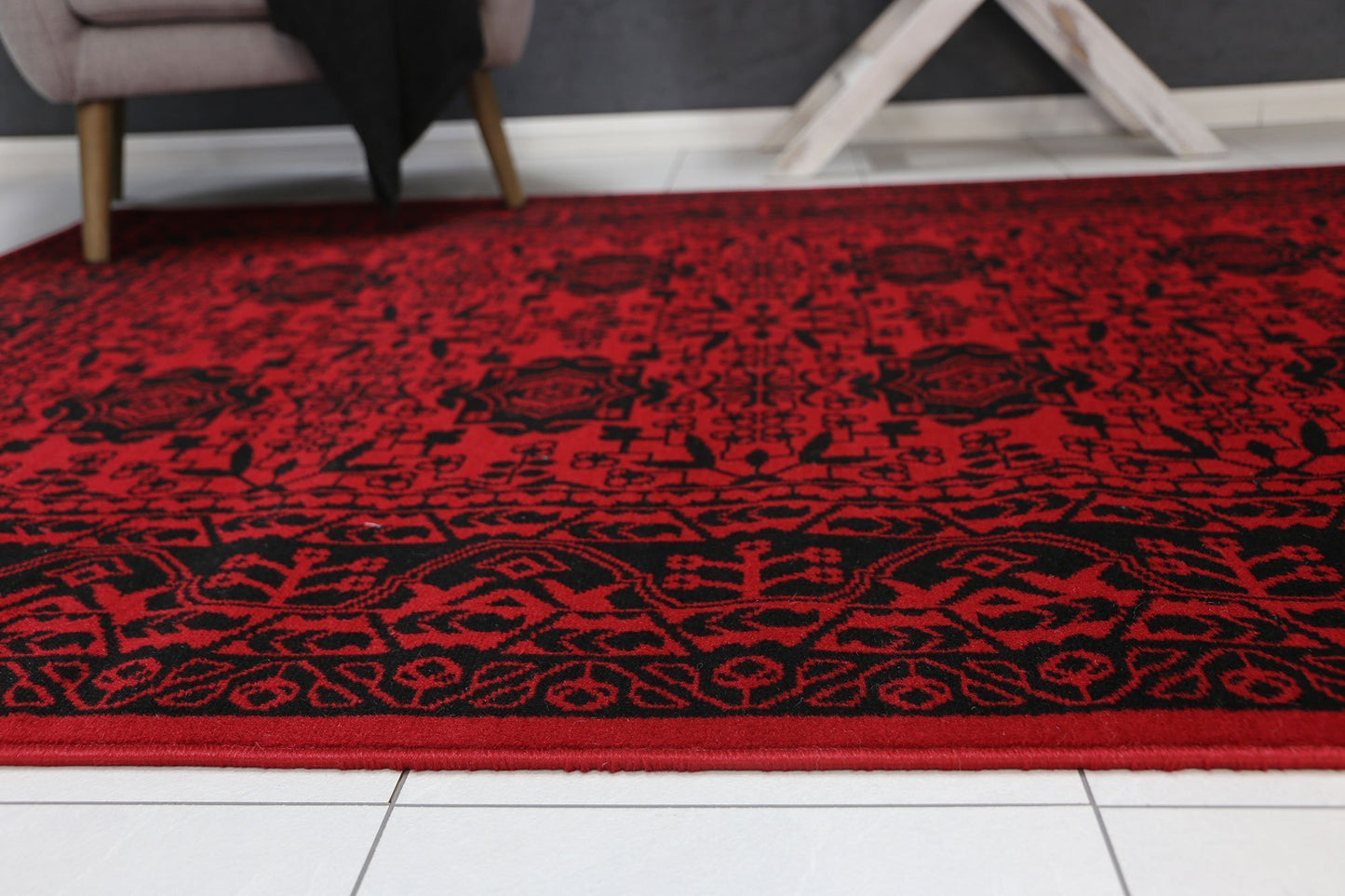 Red & Black Elise Detail Rug - Nova Rugs