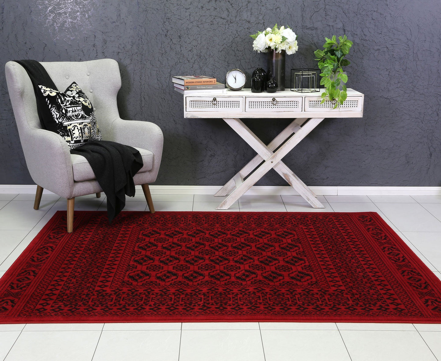 Red & Black Elise Geometric Rug - Nova Rugs