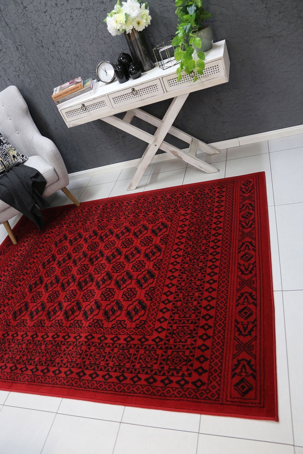 Red & Black Elise Geometric Rug - Nova Rugs