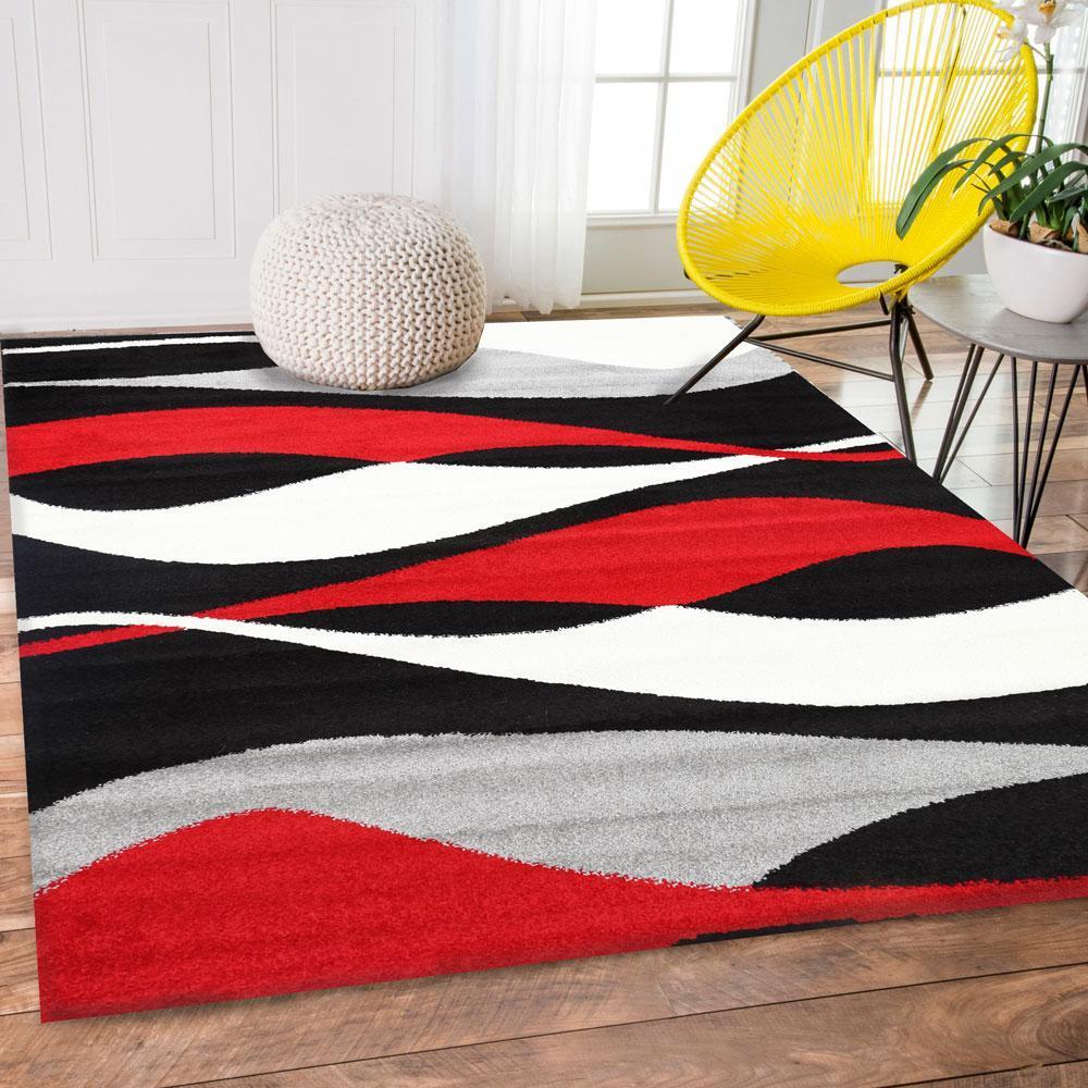 Red & Black Pablo Waves Rug - Nova Rugs