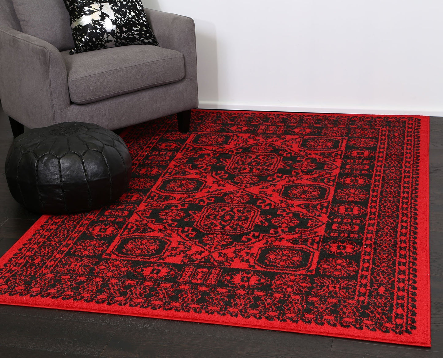 Red & Black Tribute Afghan Inspired Rug - Nova Rugs