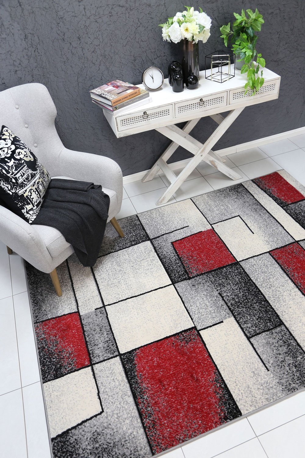Red & Grey Elise Bricks Rug - Nova Rugs