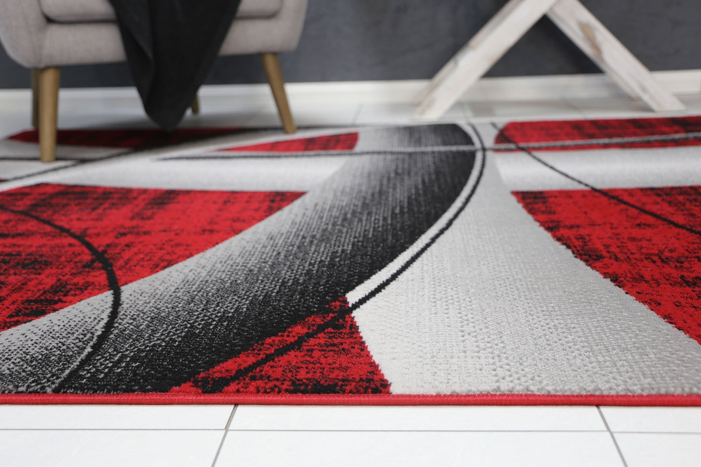 Red & Grey Elise Tunnel Rug - Nova Rugs