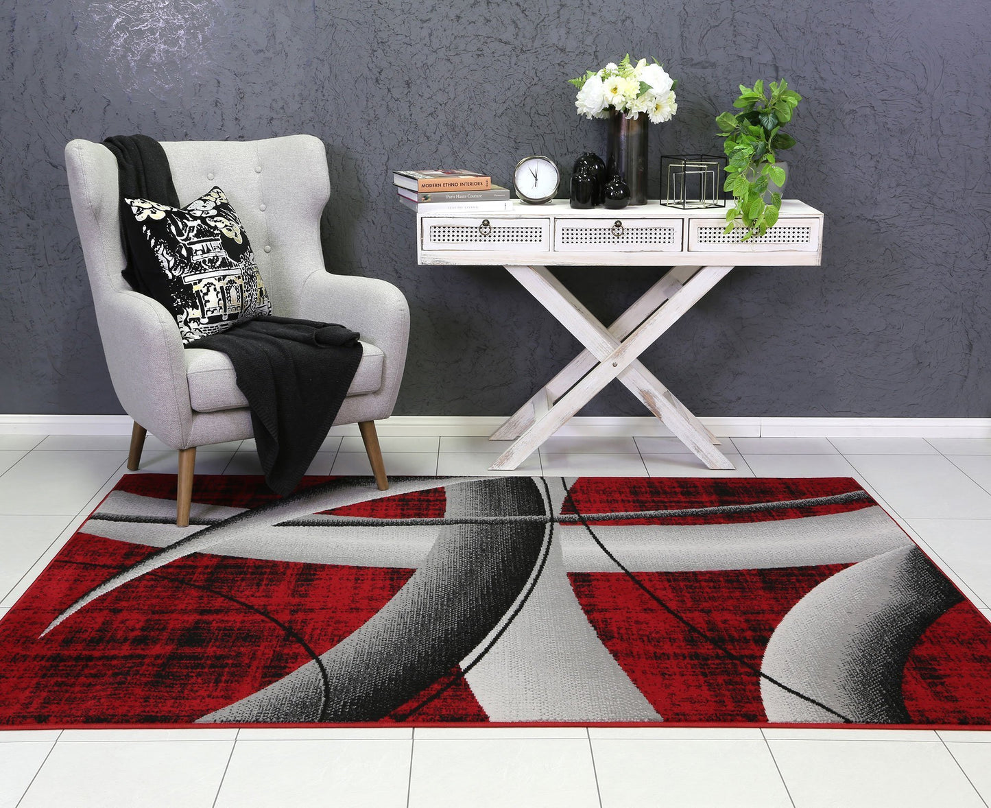 Red & Grey Elise Tunnel Rug - Nova Rugs