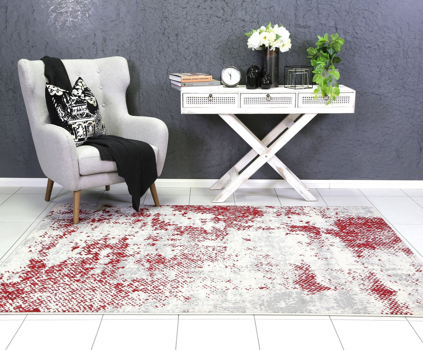 Red & Light Grey Elise Abstract Rug - Nova Rugs