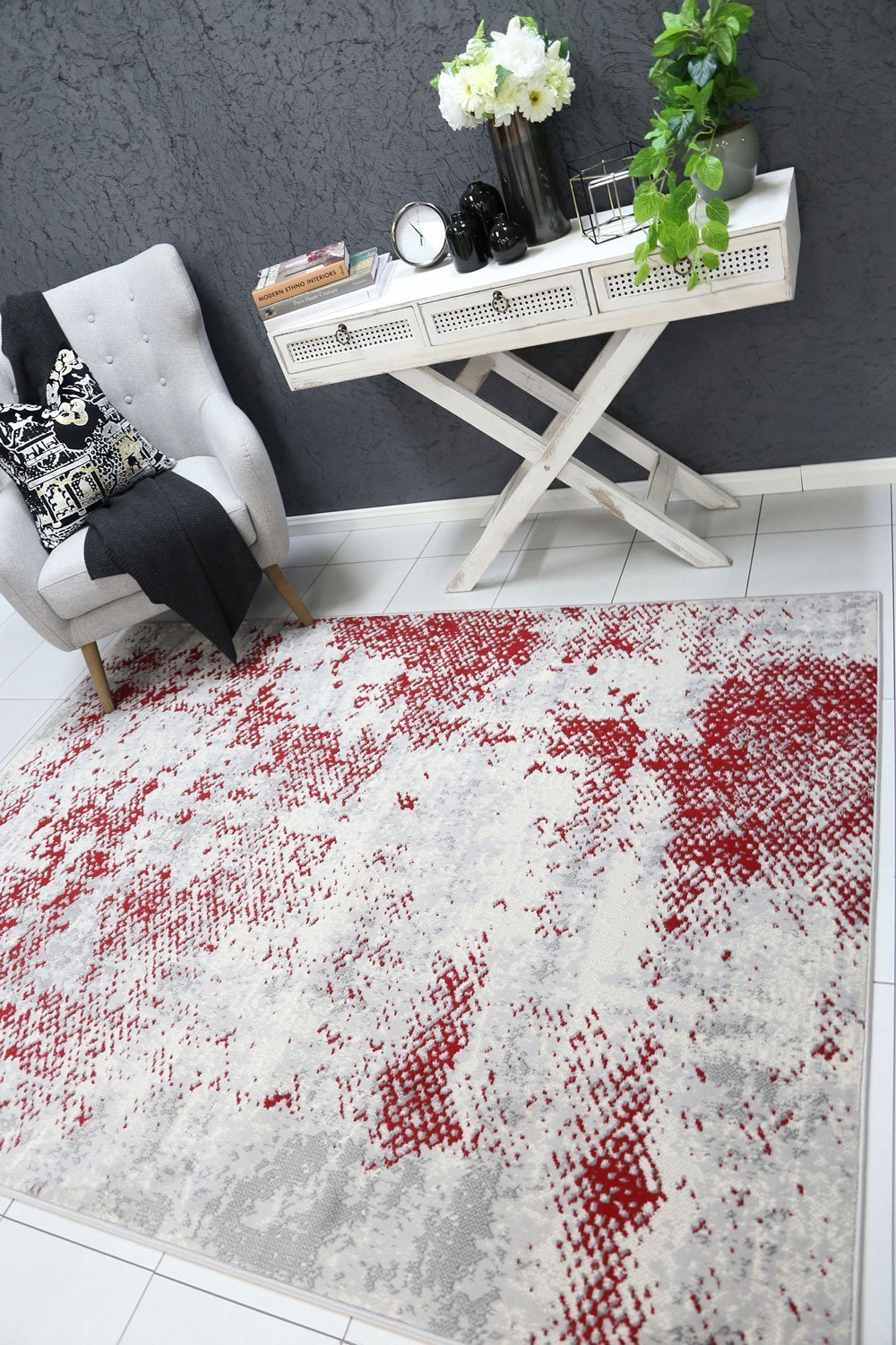 Red & Light Grey Elise Abstract Rug - Nova Rugs