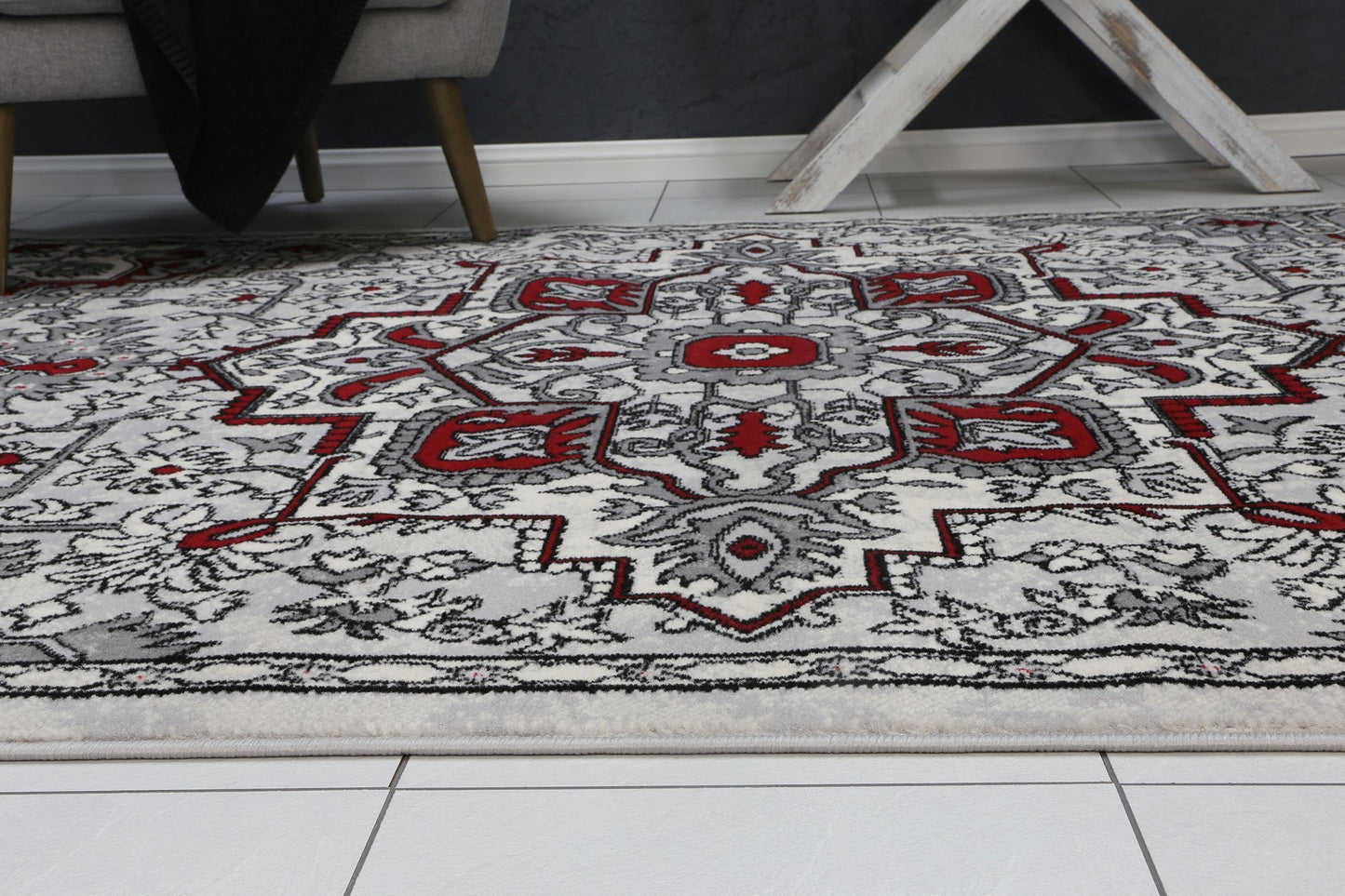 Red & Light Grey Elise Art Deco Rug - Nova Rugs