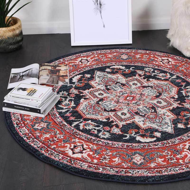 Red & Navy Simone III Round Rug - Nova Rugs