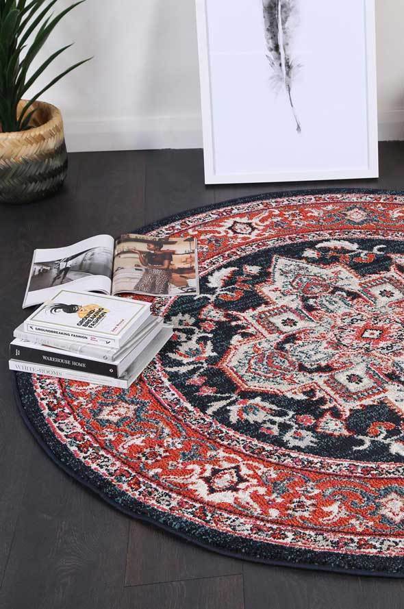 Red & Navy Simone III Round Rug - Nova Rugs