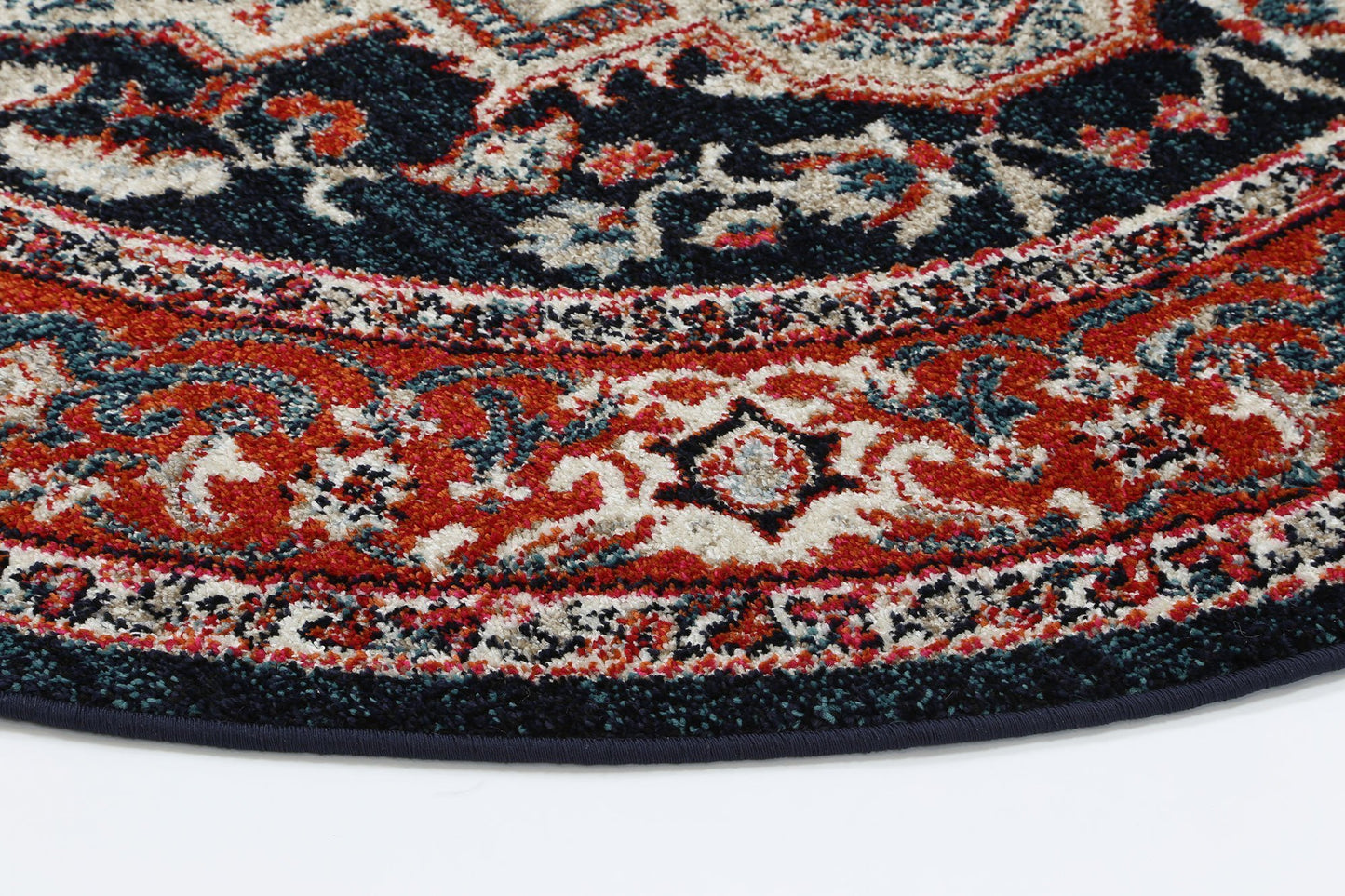 Red & Navy Simone III Round Rug - Nova Rugs
