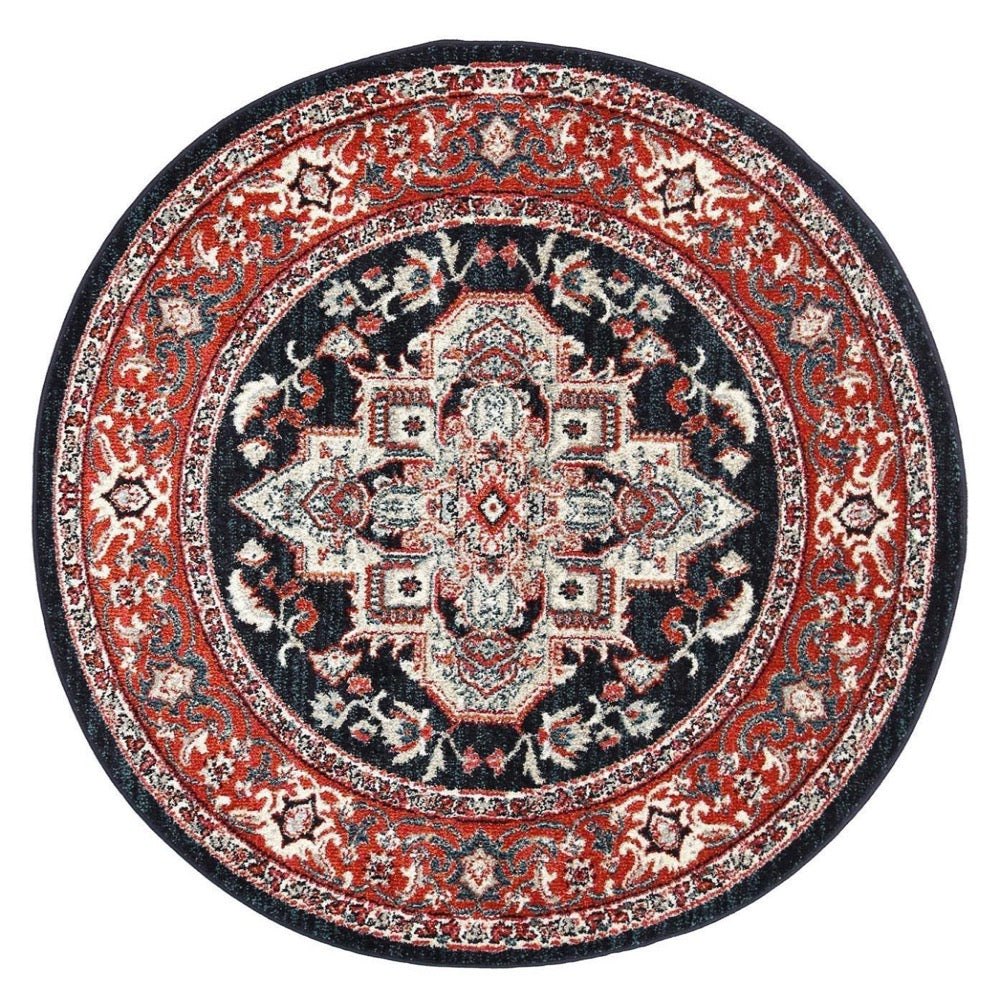 Red & Navy Simone III Round Rug - Nova Rugs