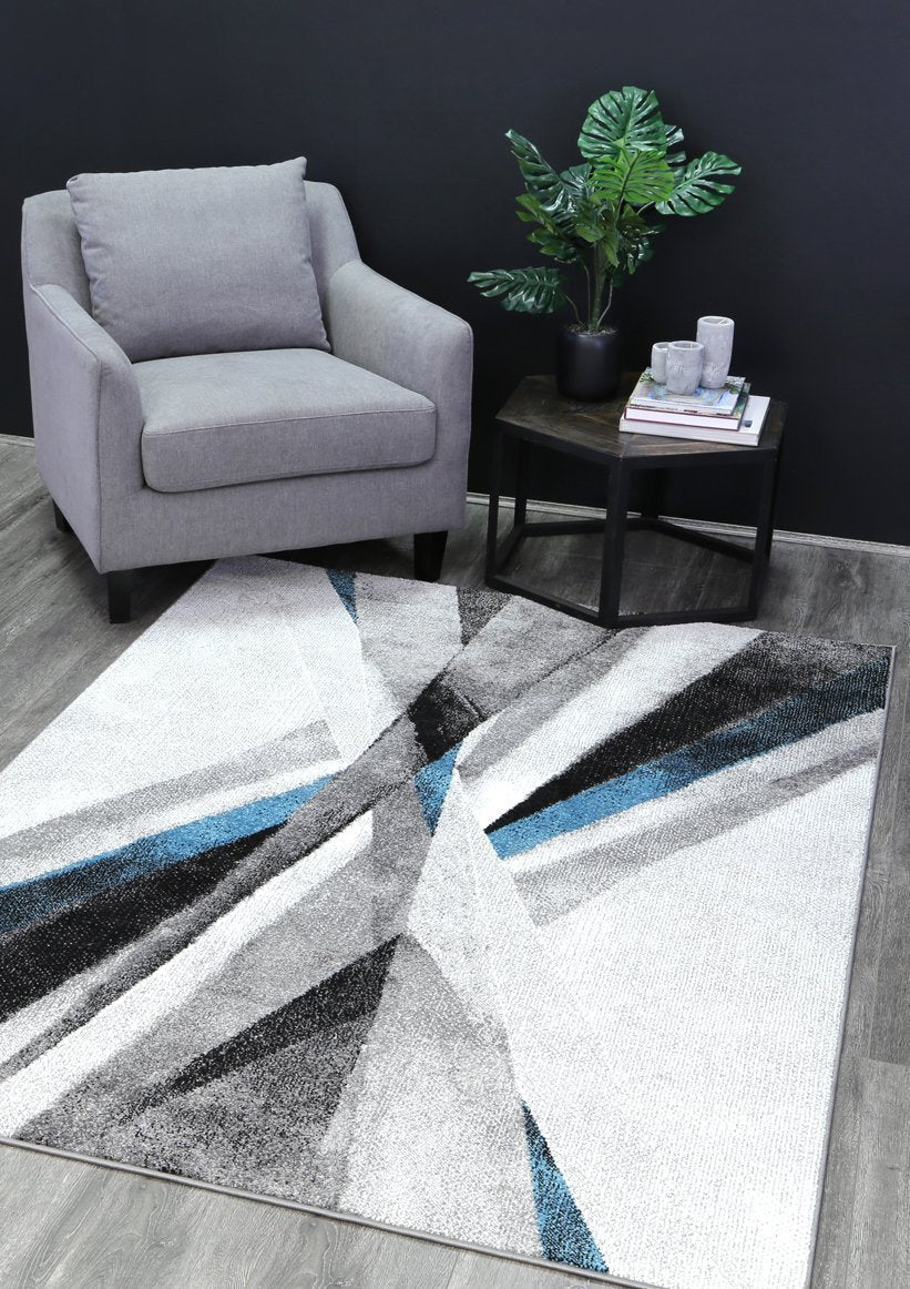 Silver & Blue Modern Cross Roads Power Loomed Rug - Nova Rugs
