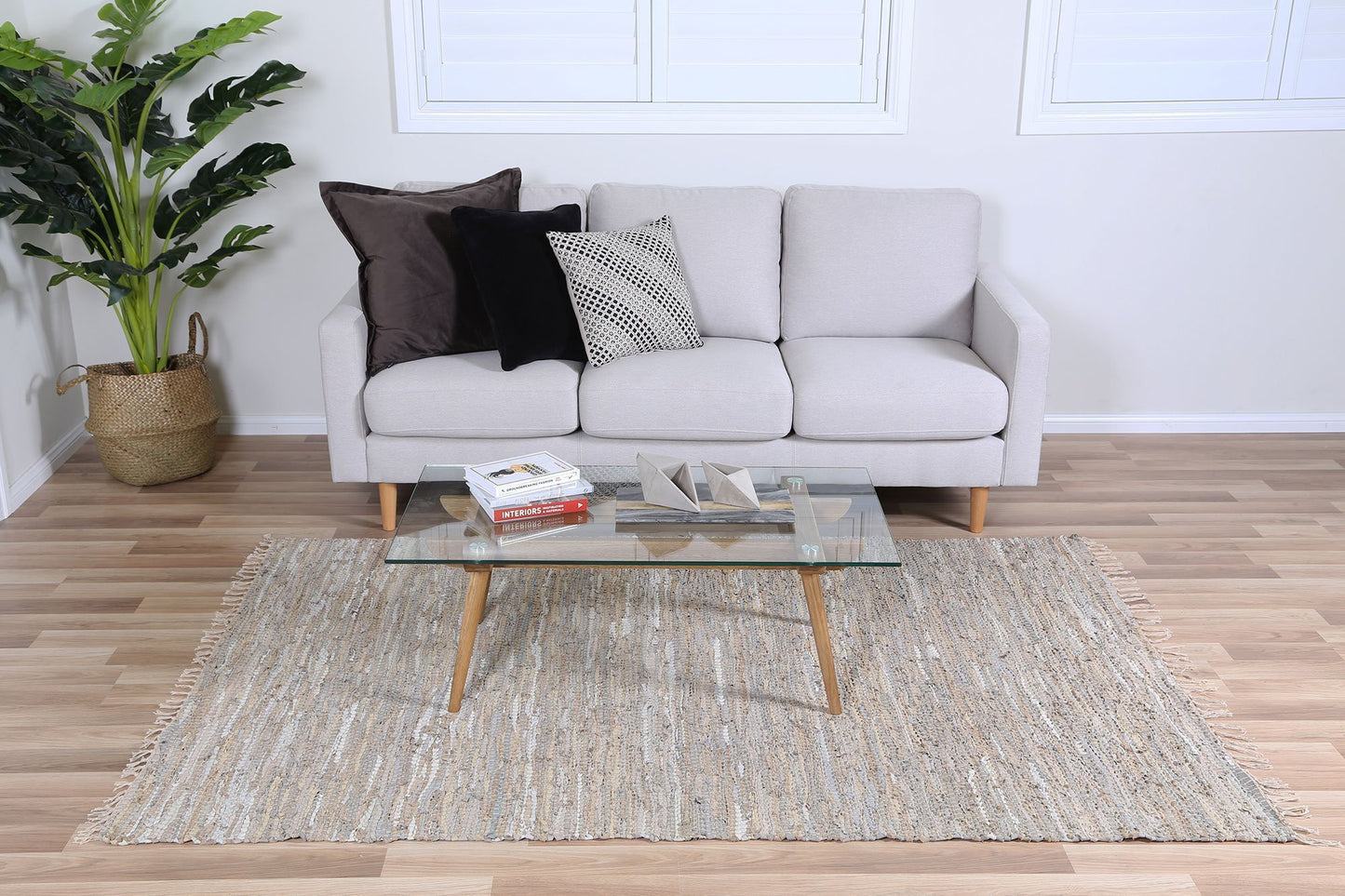 Taupe Gypsy Leather Chindi - Nova Rugs
