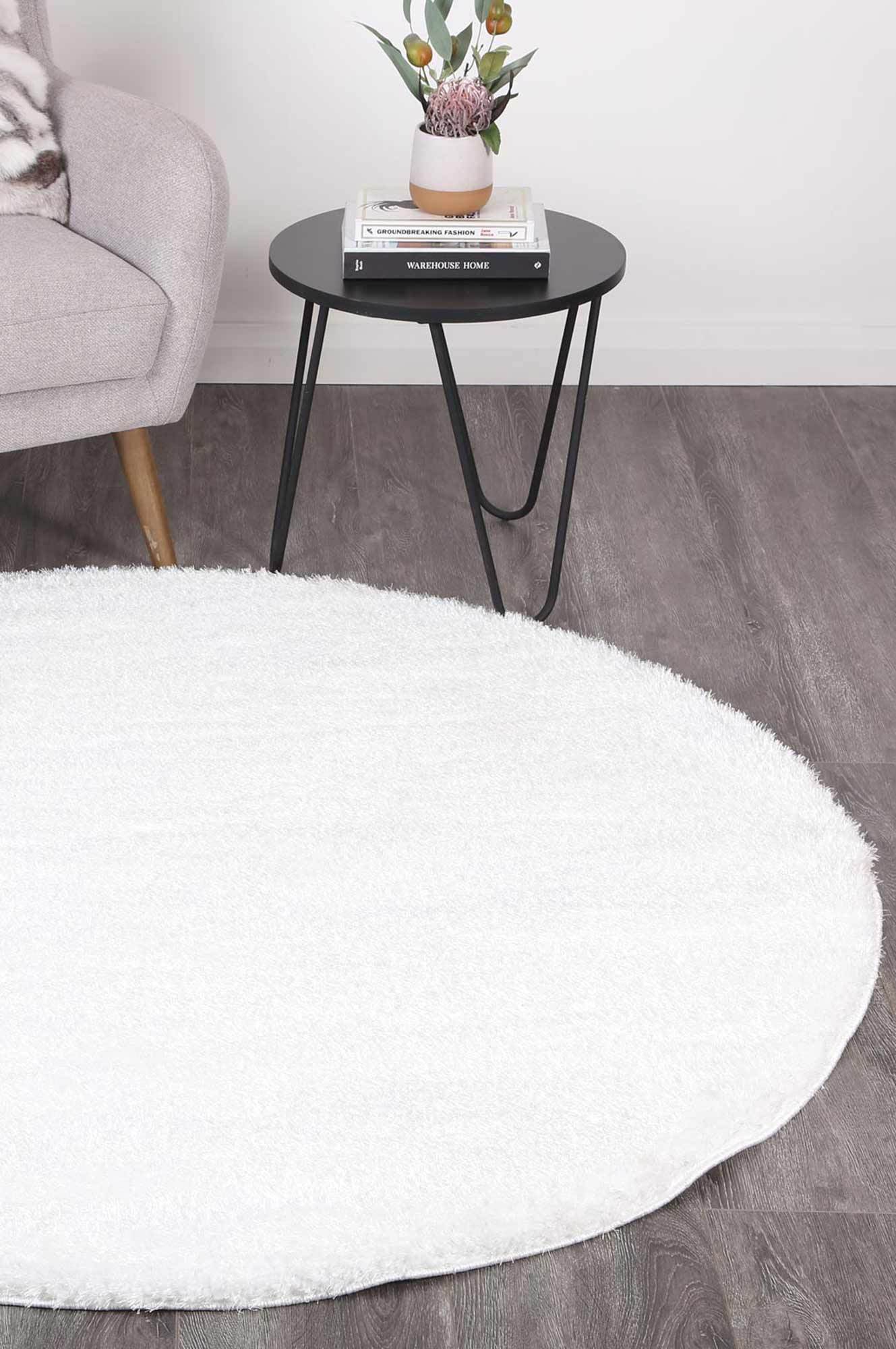 White Eden Soft Shag Round Rug - Nova Rugs