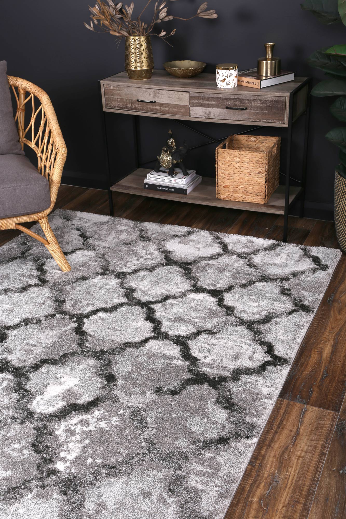 Yuzil Grey Lattice Rug - Nova Rugs