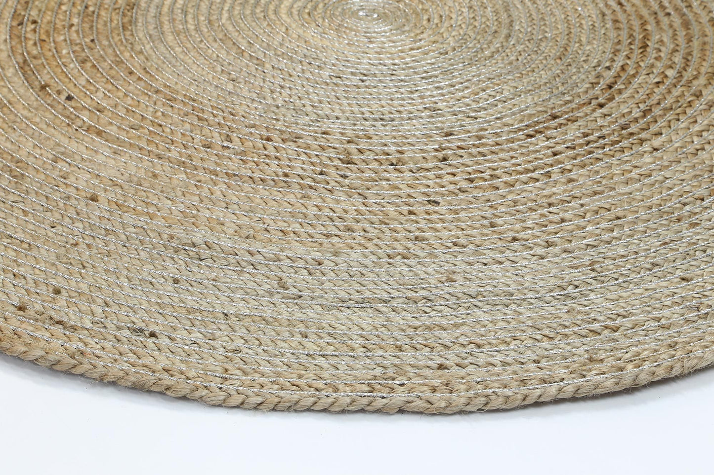 Zari Jute Round Rug, Silver - Nova Rugs