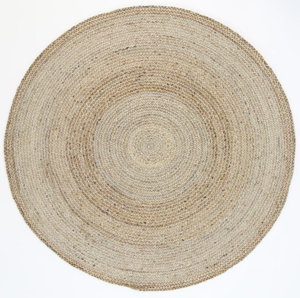 Zari Jute Round Rug, Silver - Nova Rugs