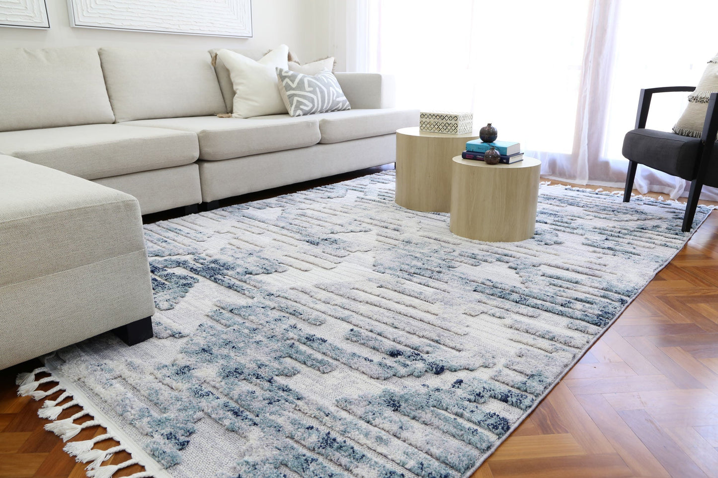 Bilbao Yara Geometric Blue & Grey Rug