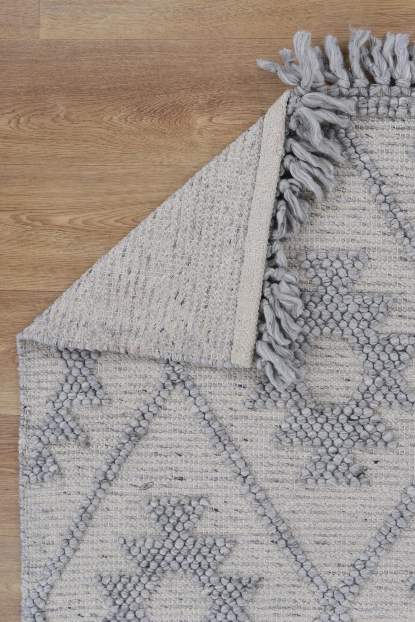 Diego Geometric Light Grey Wool Rug