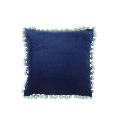 Beau Pom Pom Border Blue Cushion 45 x 45cm