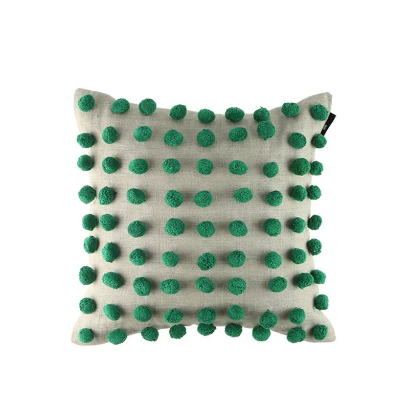 Pom Pom Linen Cushion Emerald 45cm x 45cm