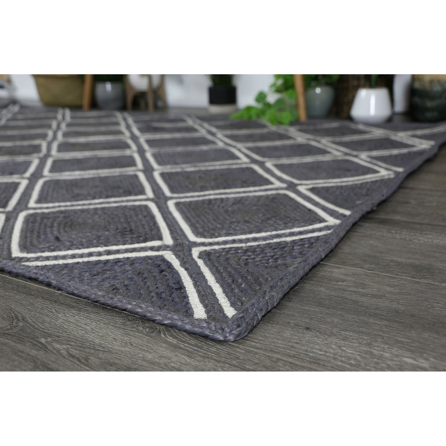 Artisan Parquetry Handmade Jute Rug, 280x190cm, Grey