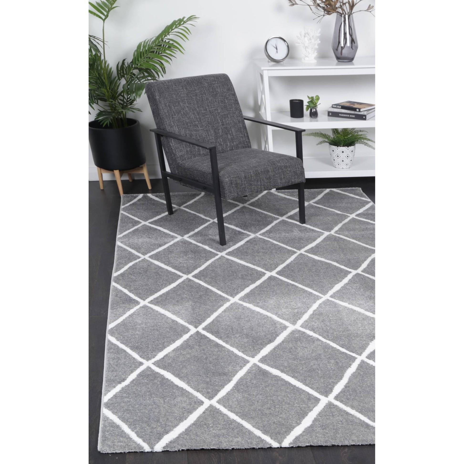 Kimberley Criss Cross Modern Rug, 330x240cm, Grey