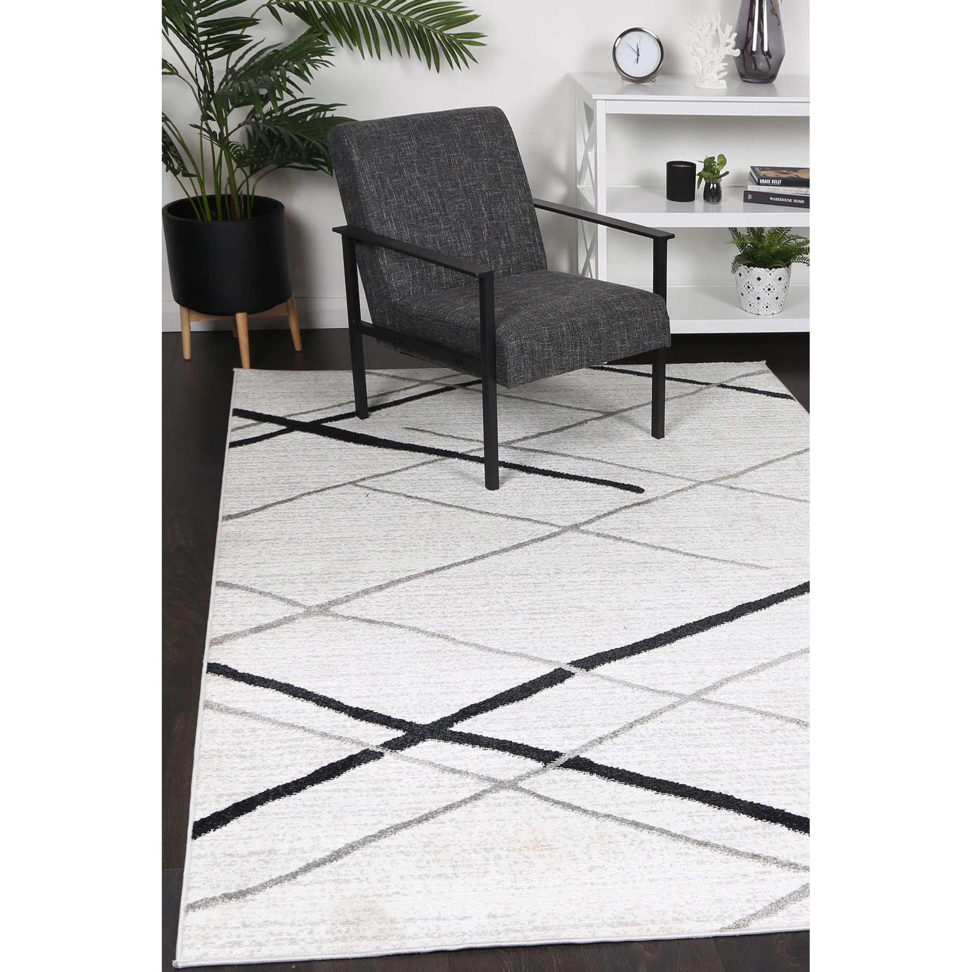 Kimberley Draft Line Modern Rug, 230x160cm, Charcoal / White