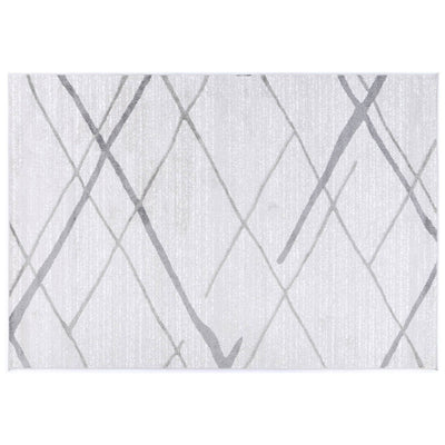 Kimberley Draft Line Modern Rug, 150x80cm, Silver / White