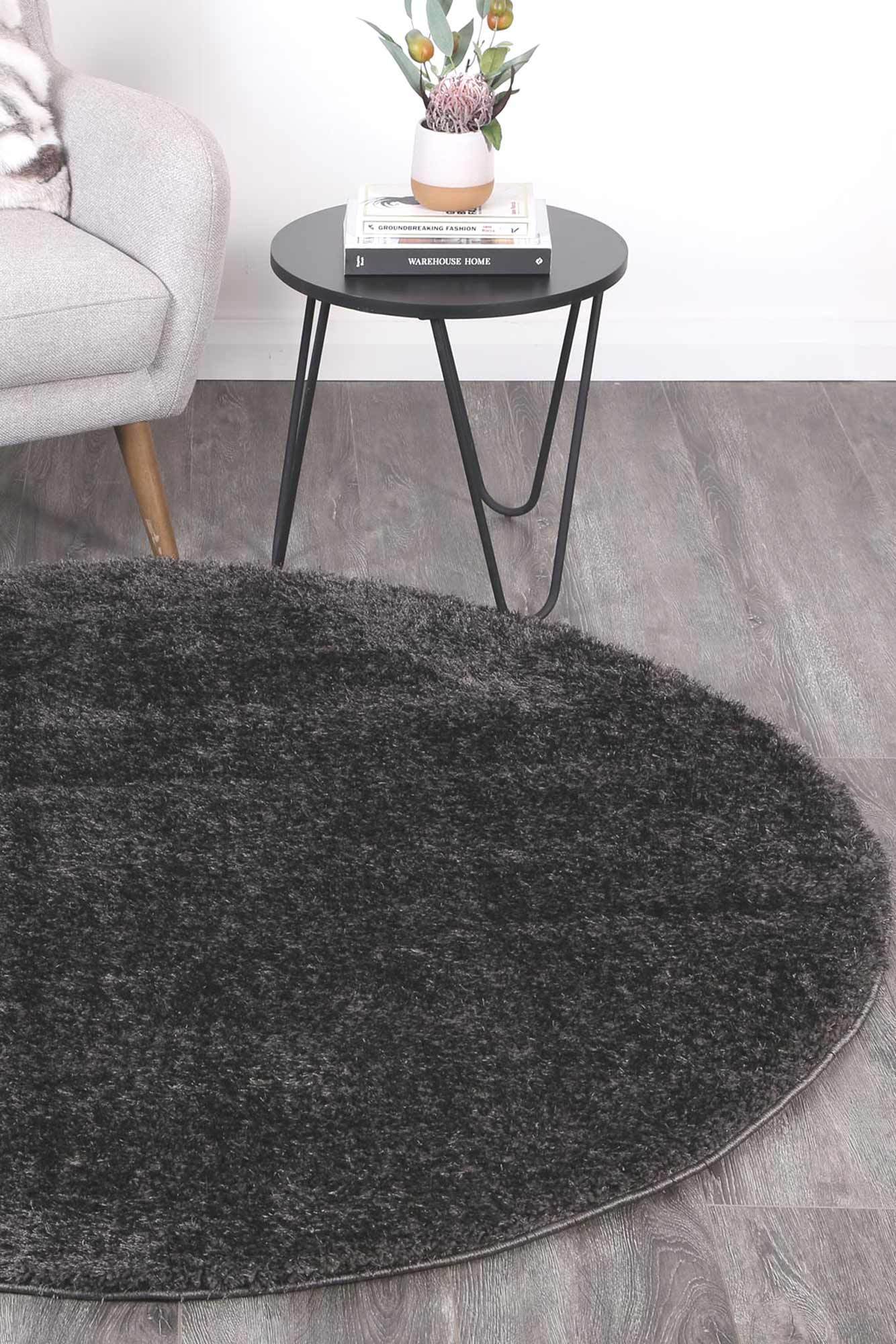 Anthracite Eden Soft Shag Round Rug - Nova Rugs