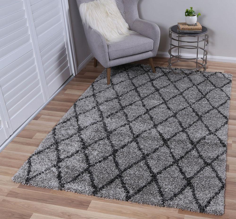 Ash Grey Diamond Power Loomed Rug - Nova Rugs