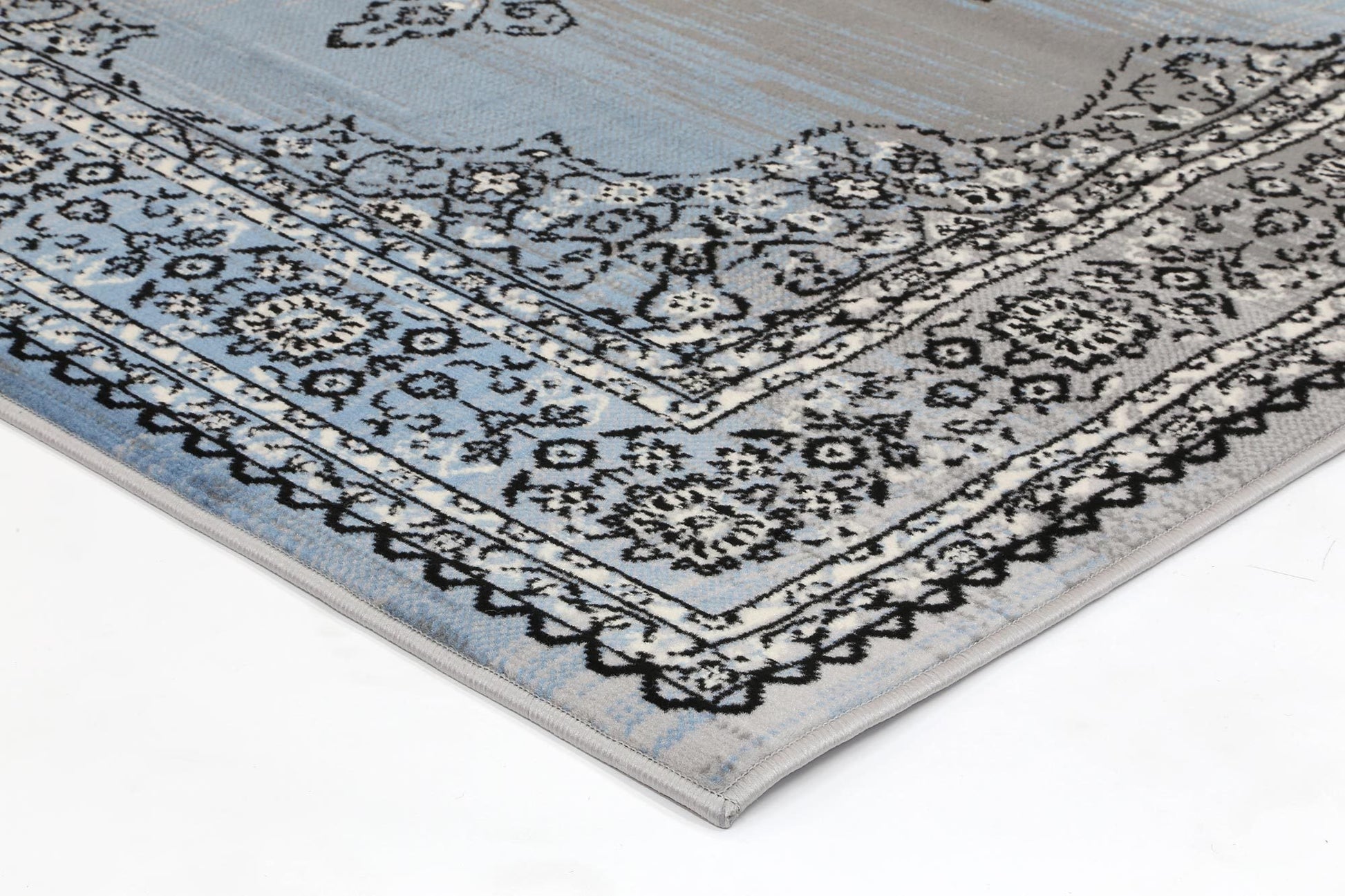 Blue & Charcoal Elise Ornate Rug - Nova Rugs