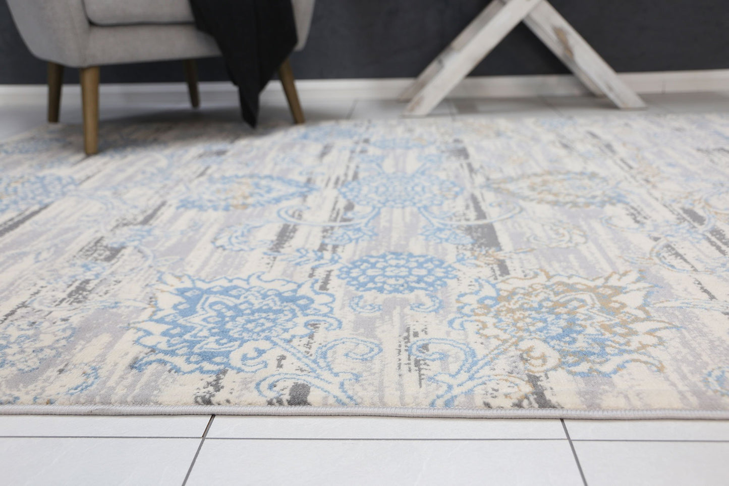 Blue & Grey Elise Ornate Rug - Nova Rugs