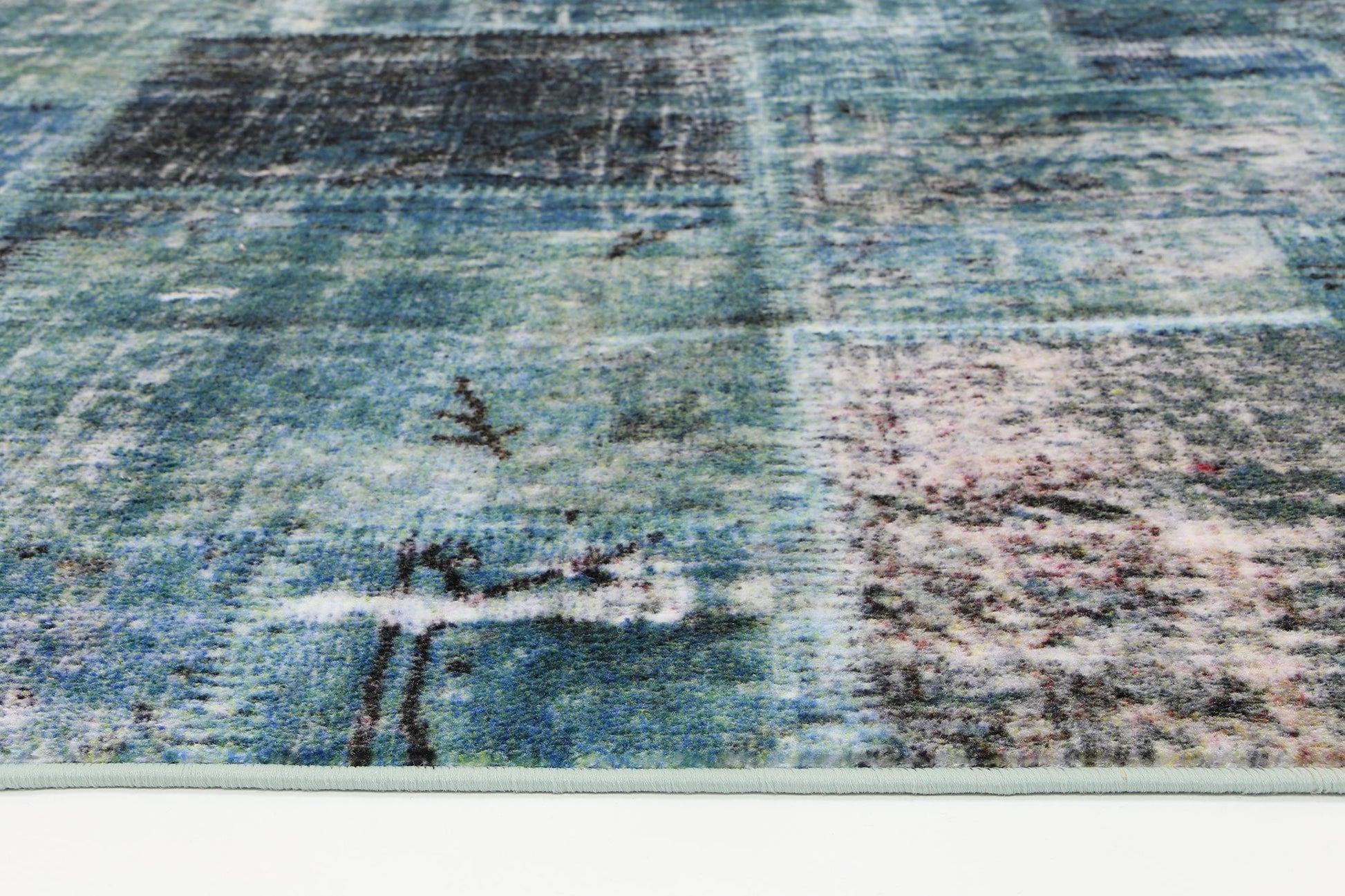 Blue Patchwork Power Loomed Rug - Nova Rugs