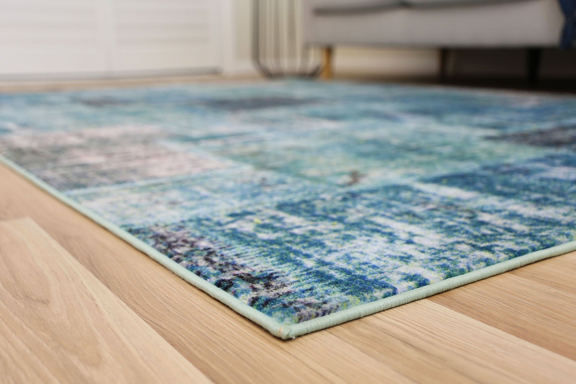 Blue Patchwork Power Loomed Rug - Nova Rugs