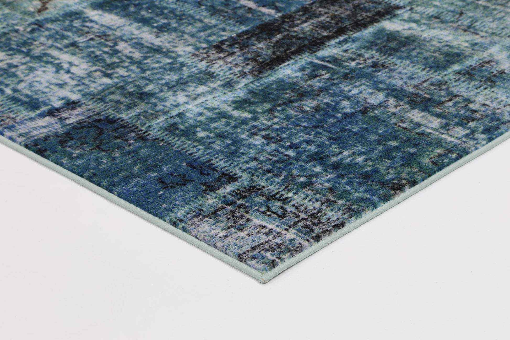 Blue Patchwork Power Loomed Rug - Nova Rugs