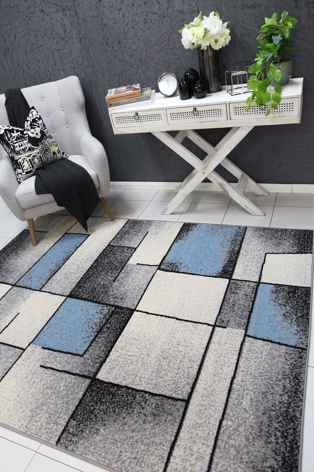 Grey & Blue Elise Bricks Rug - Nova Rugs