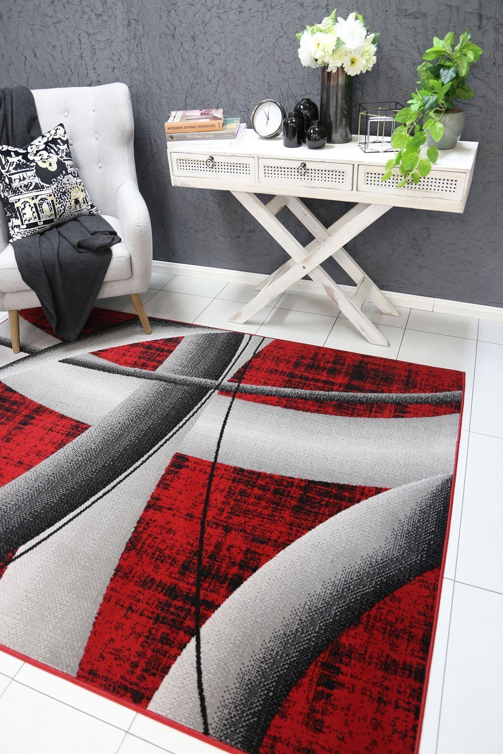 Red & Grey Elise Tunnel Rug - Nova Rugs