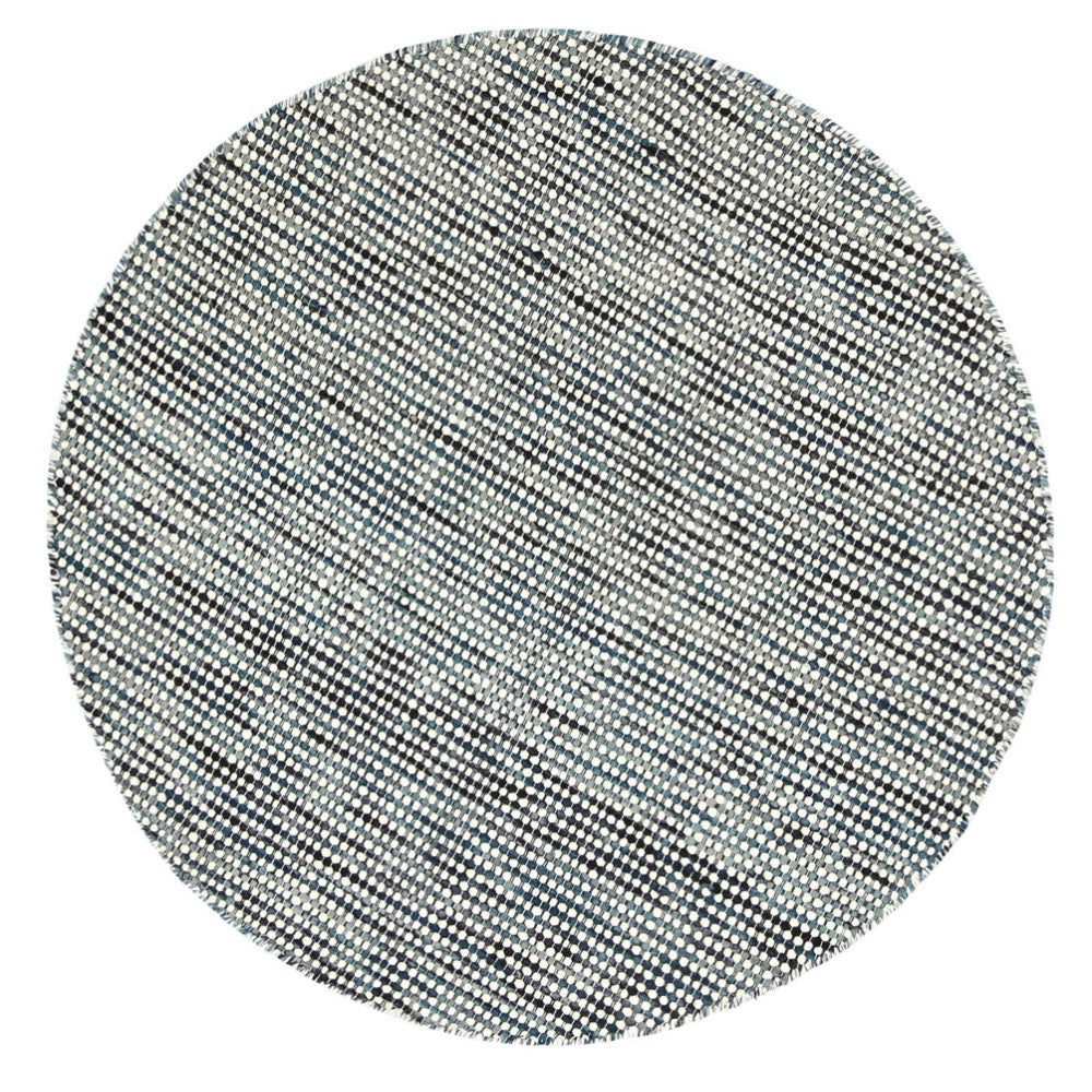 Scandi Teal Blue Reversible Wool Round Rug - Nova Rugs